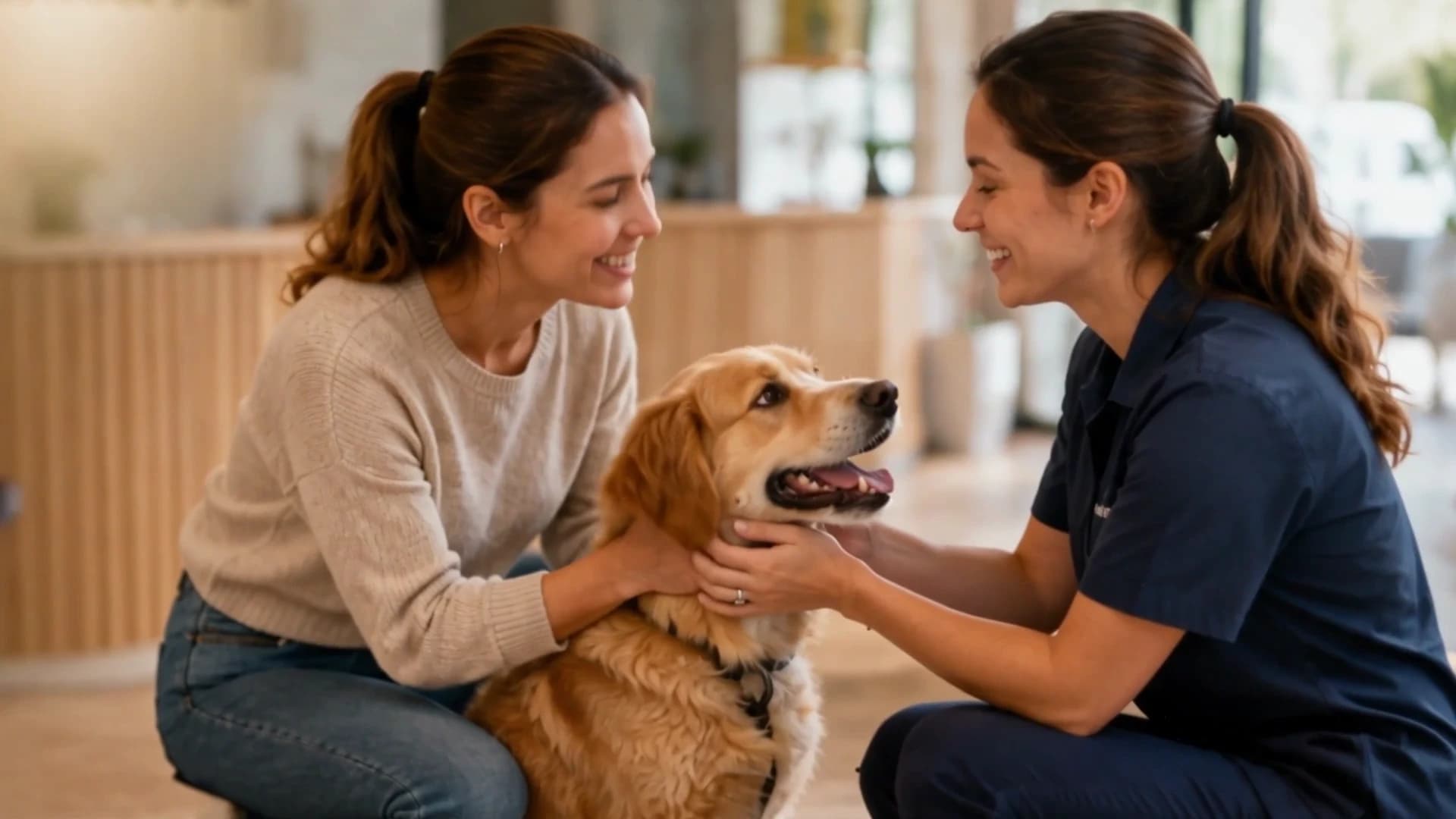 Cliente com o seu cão durante um atendimento animal